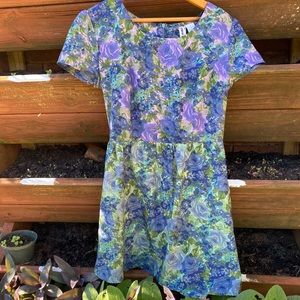 1990s vintage grunge floral poly mini dress
